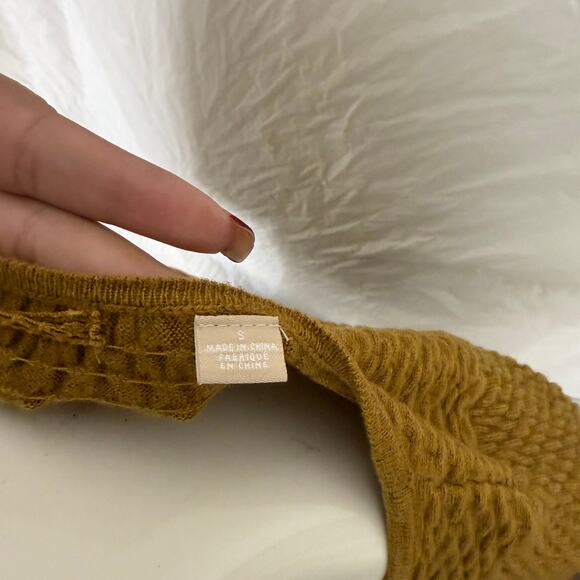 Anthropologie Knitted Knotted Long Bell Sleeve Top Mustard Yellow Women's Small - Picture 4 of 6